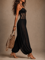 Women's Lace Halter Jumpsuit – Lace Bodice Wide Leg Formal Jumpsuit