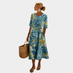 Women's Floral Summer Midi Dress – Relaxed Flowy Dress