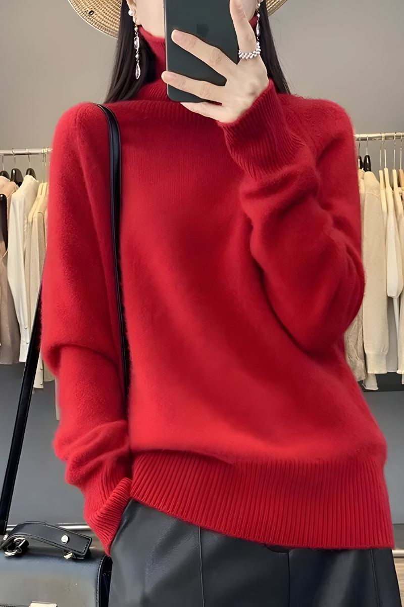 Women's High Neck Roll Neck Sweater – Long Sleeve Knit Pullover