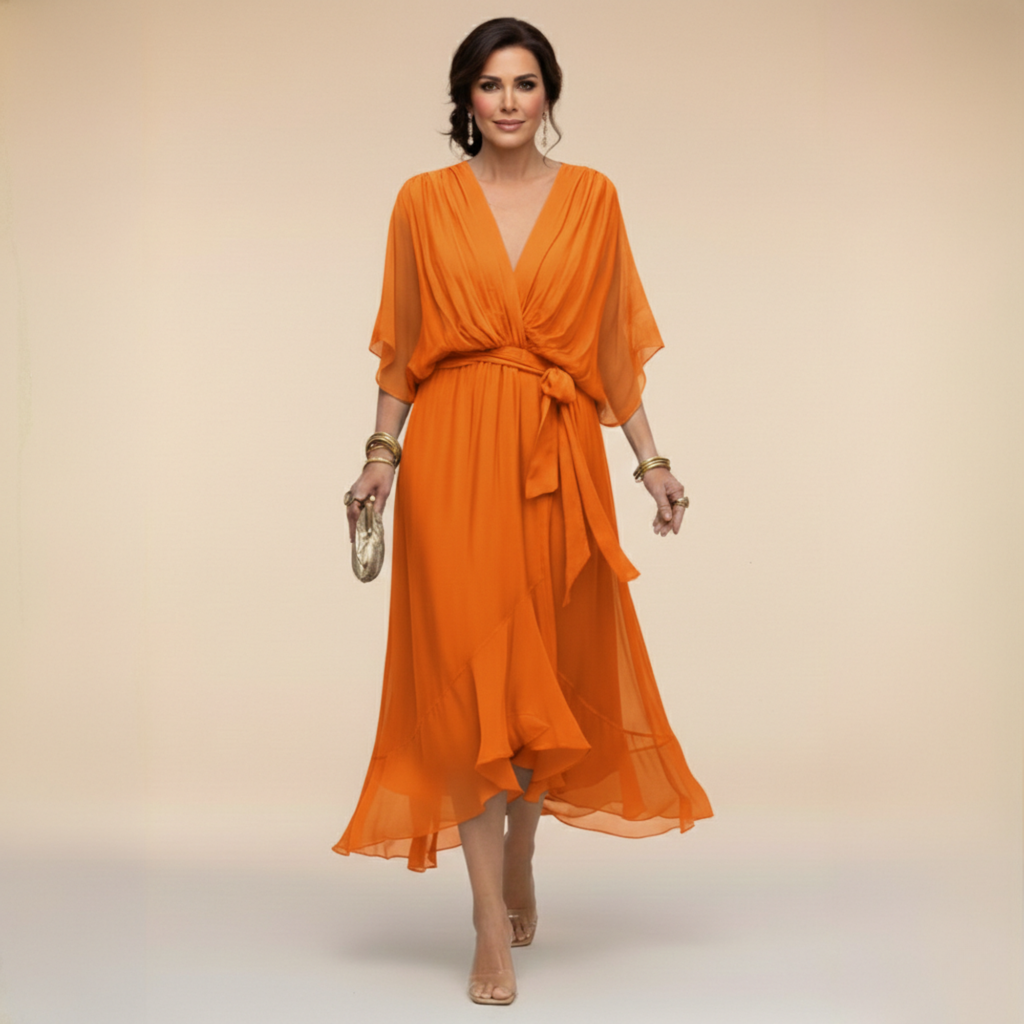 Women's Long Sleeve V-Neck Dress – Flowy Day-to-Evening Occasion Dress