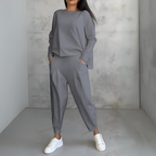 Women's Crew Neck Pants Set – Long Sleeve Relaxed Lounge Set
