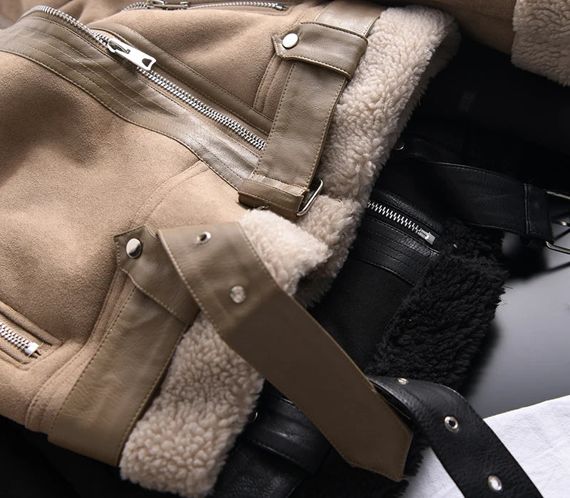 Women's Faux Shearling Aviator Jacket – Cropped Winter Jacket