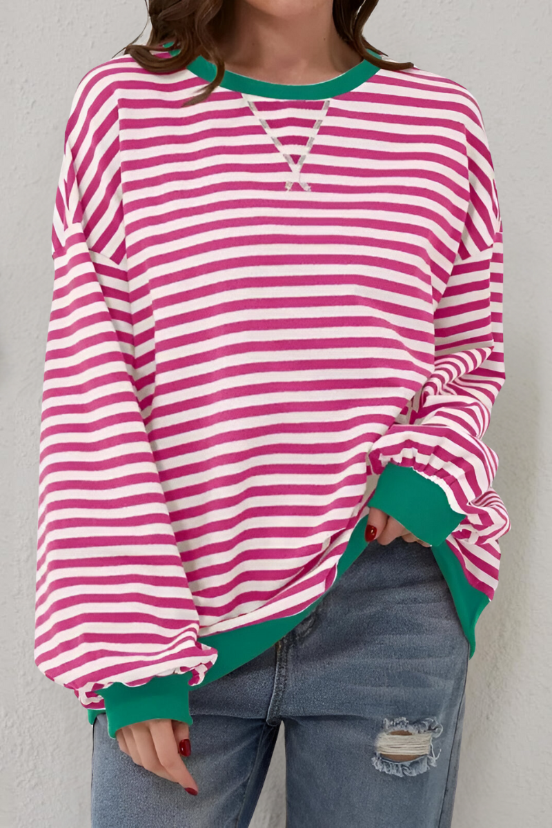Women's Crew Neck Striped Sweatshirt – Long Sleeve Casual Pullover