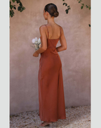 Women's Strappy Evening Maxi Dress – Fitted Side Slit Formal Dress