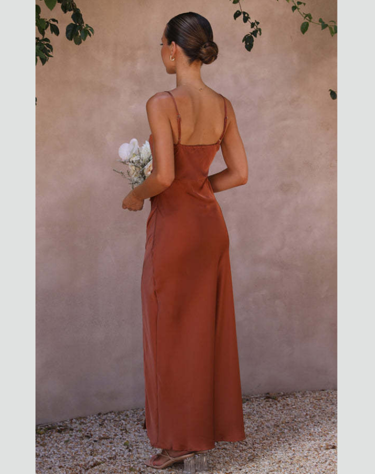 Women's Strappy Evening Maxi Dress – Fitted Side Slit Formal Dress