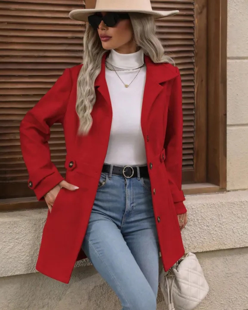 Women's Long Tailored Coat – Classic Button Front Overcoat