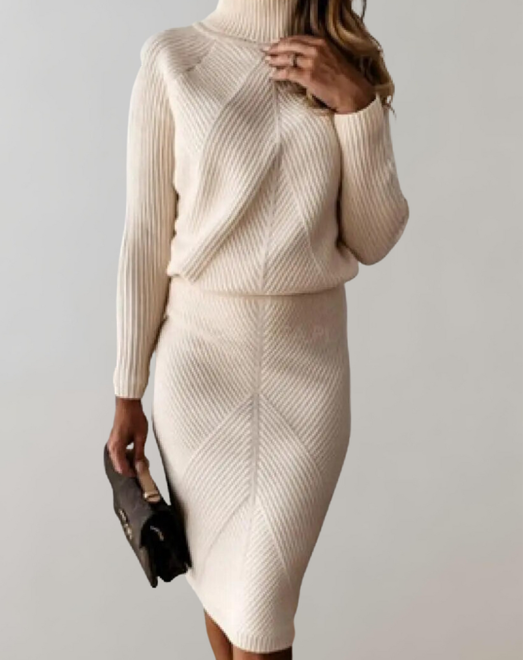 Women's Turtleneck Midi Skirt Set – Fitted Long Sleeve Two-Piece Set