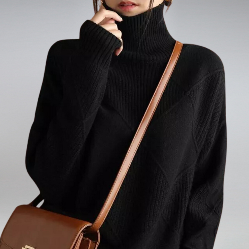 Women's Diamond Knit Sweater – Roll Neck Jumper
