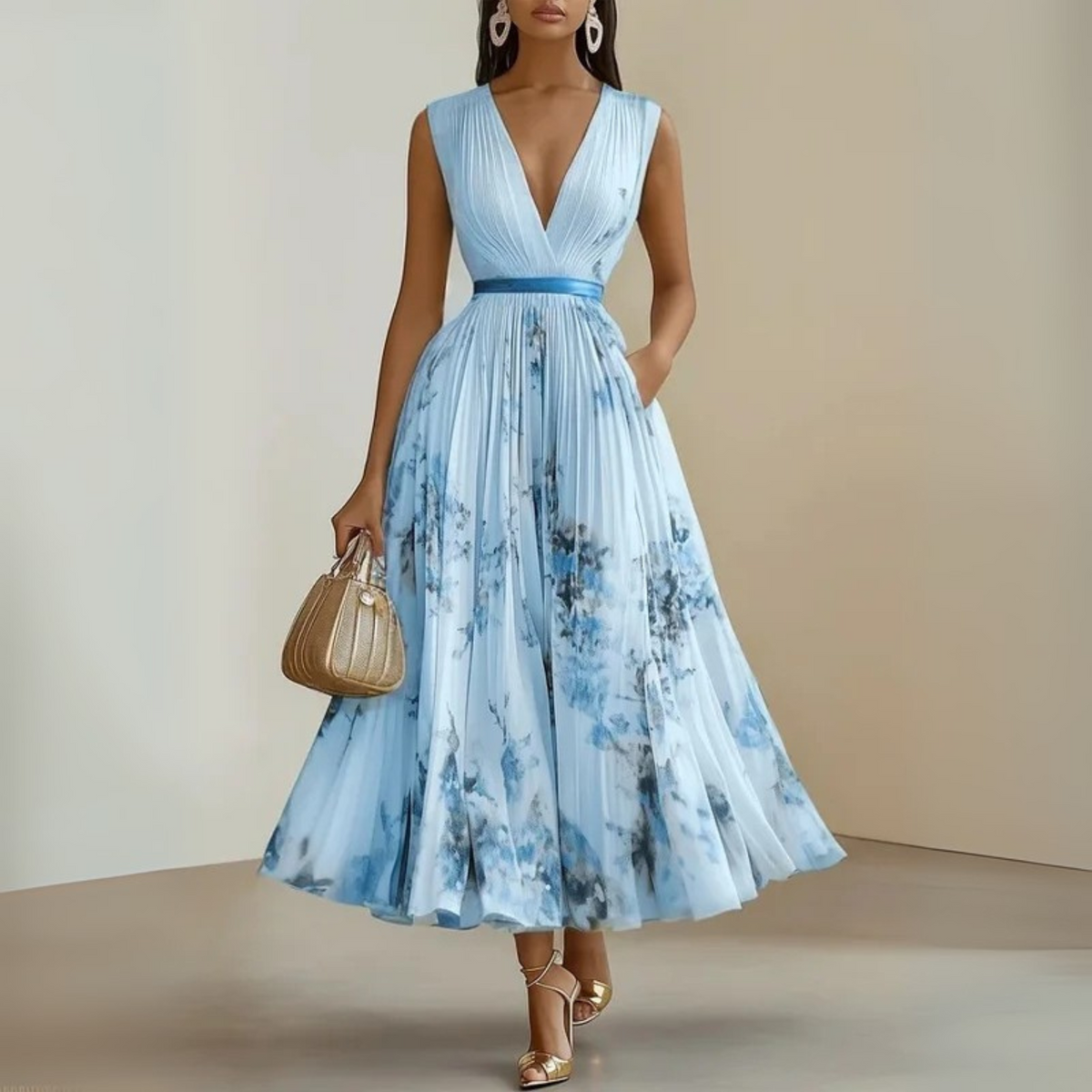 Women's Sleeveless Pleated Maxi Dress – Flowy Formal Occasion Dress