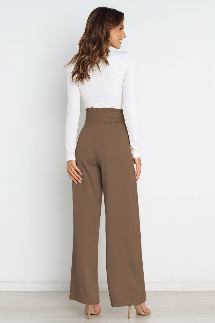 Women's Bow Tie Paperbag Waist Pants – High Rise Wide Leg Trousers