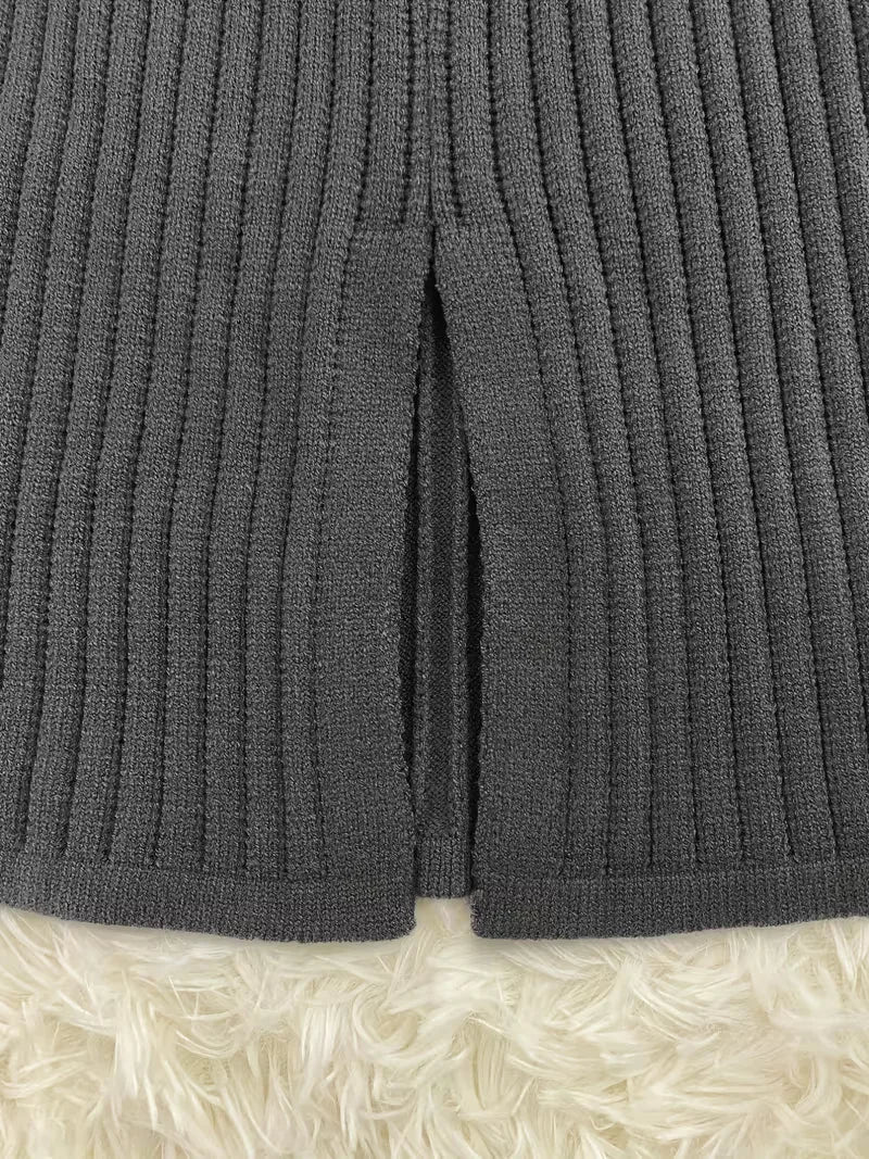 Women's Ribbed Knit Skirt Set – High Neck Sweater Co-Ord