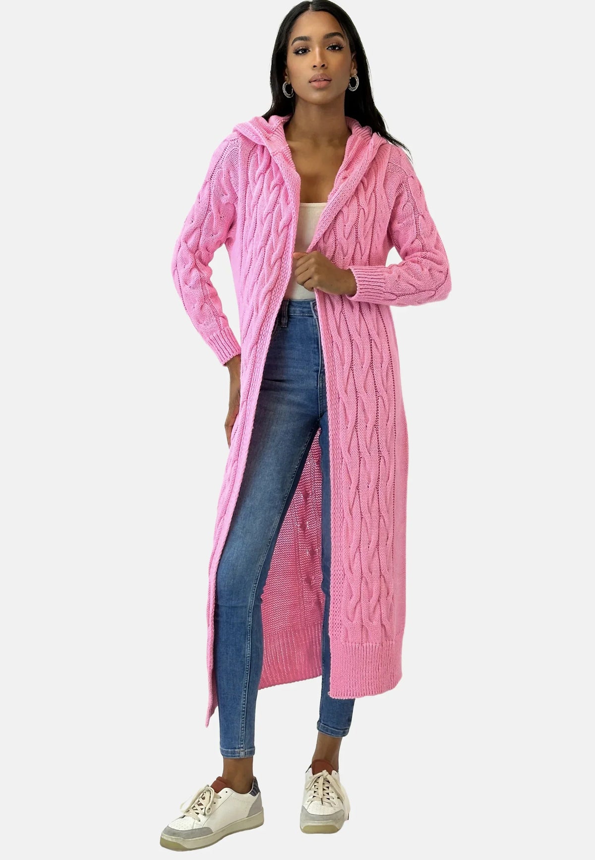 Women's Textured Hooded Cardigan – Longline Cold Weather Cardigan