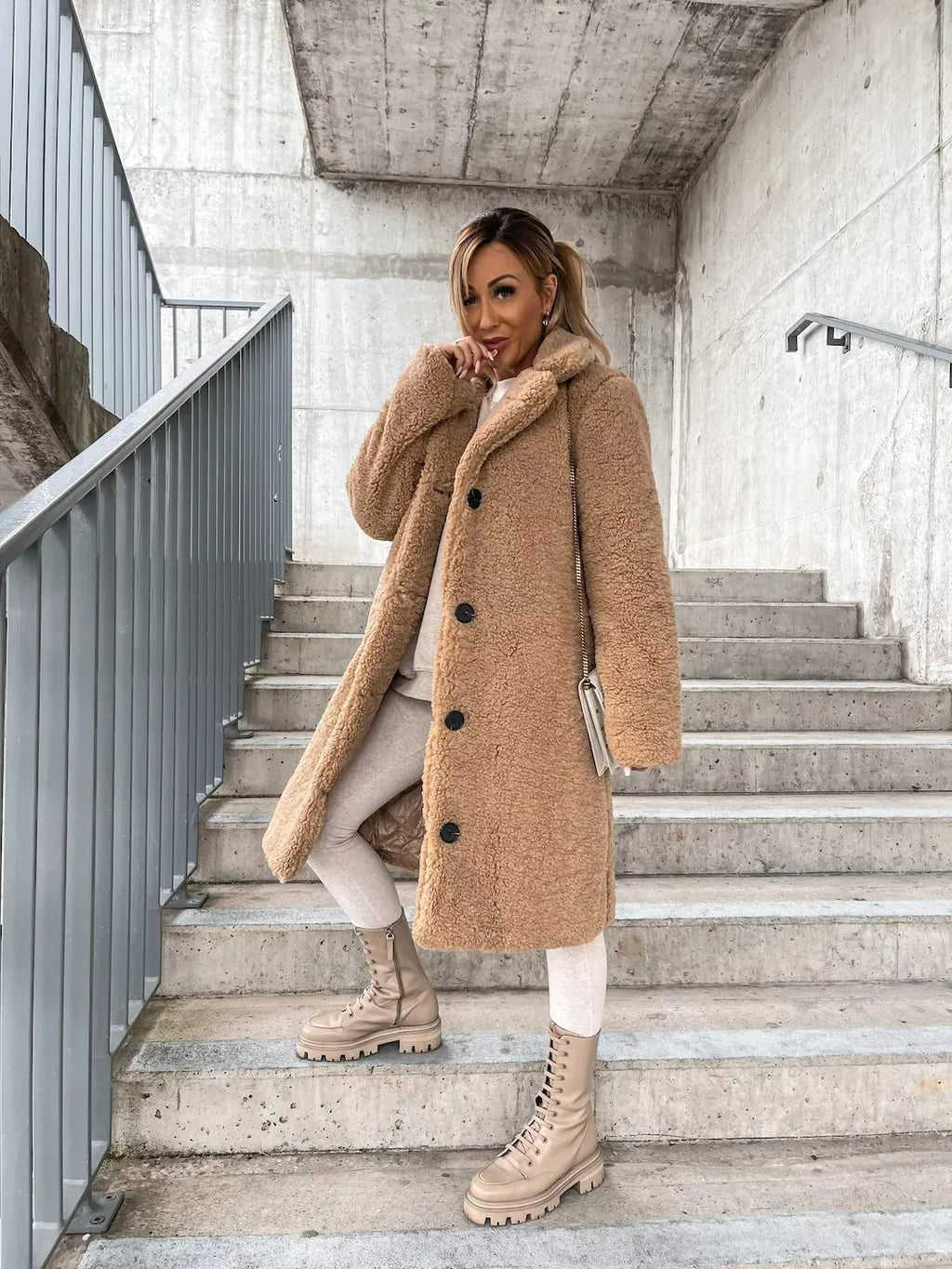 Women's Textured Longline Trench Coat – Relaxed Button Front Coat