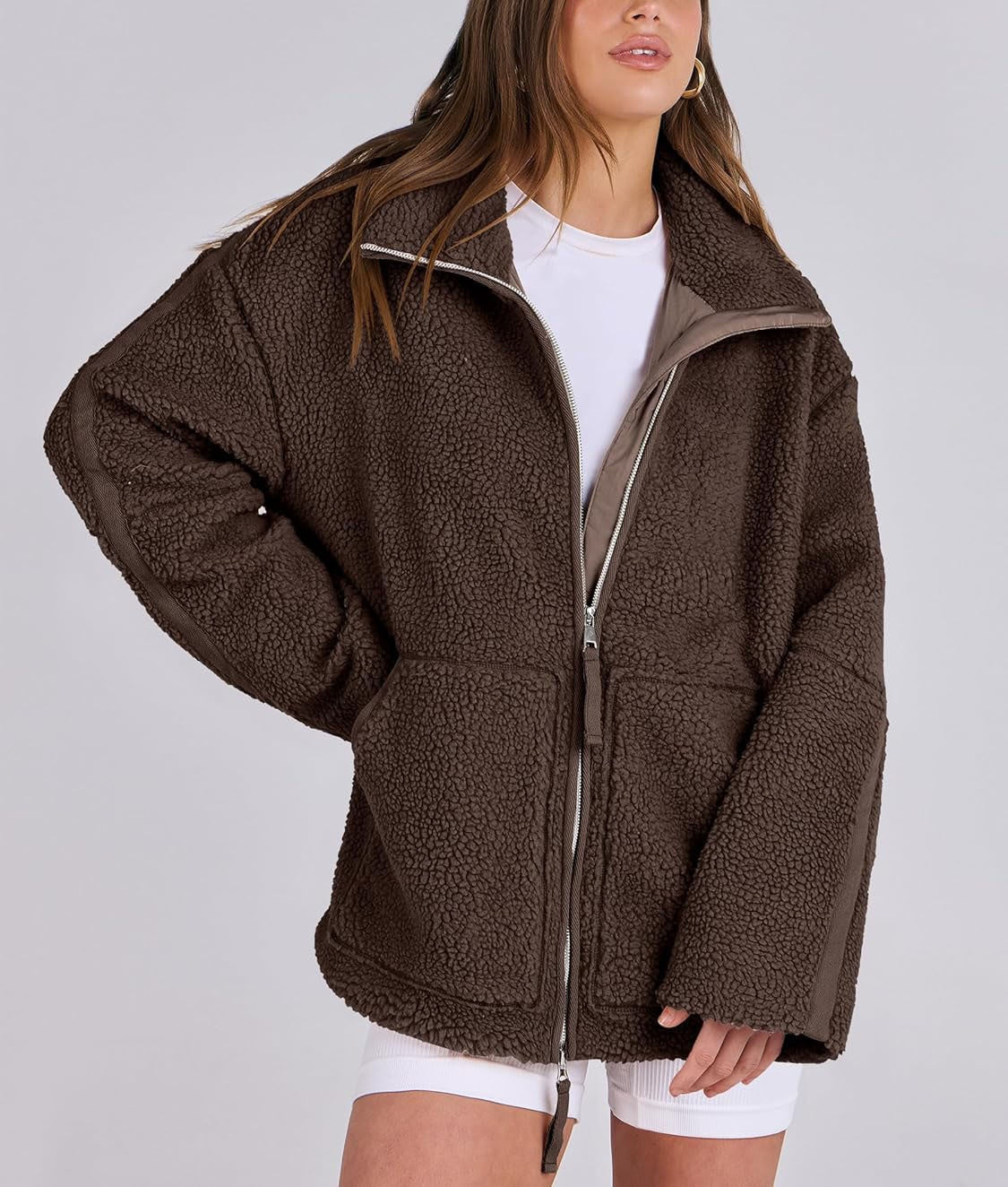 Women's Oversized Fleece Winter Jacket – Warm Zip-Up Jacket