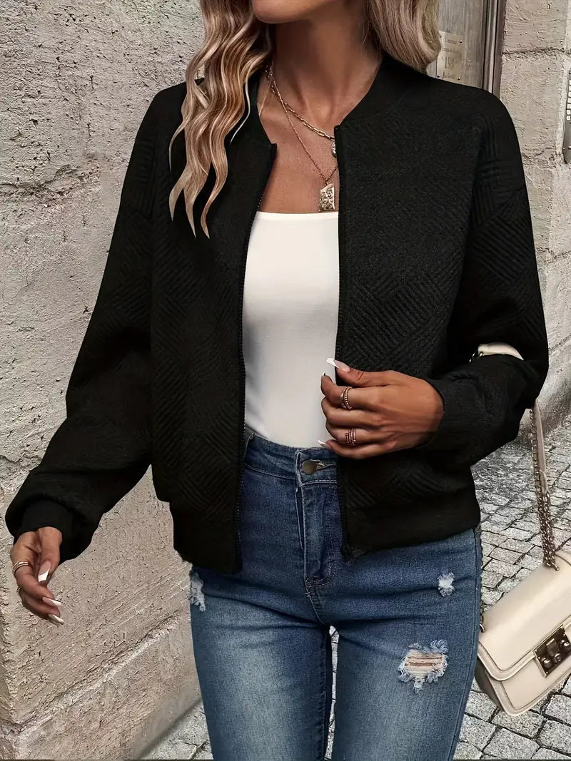 Women's Zip-Up Textured Cardigan – Long Sleeve Knit Cardigan