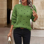 Women's Polka Dot Knit Sweater – Oversized Sleeve Round Neck Sweater