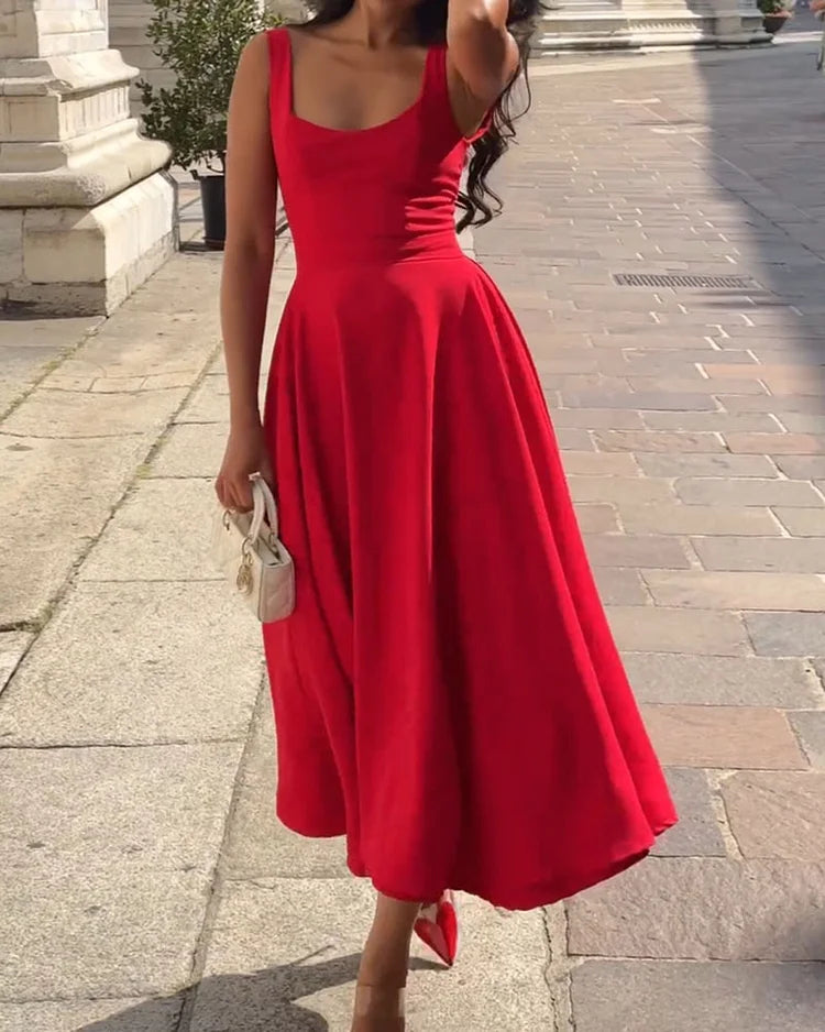 Women's Strappy Bodycon Midi Dress – Red Fitted Cocktail Party Dress