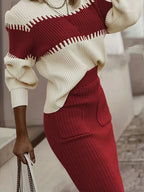 Women's Ribbed Knit Skirt Set – High Neck Sweater Co-Ord