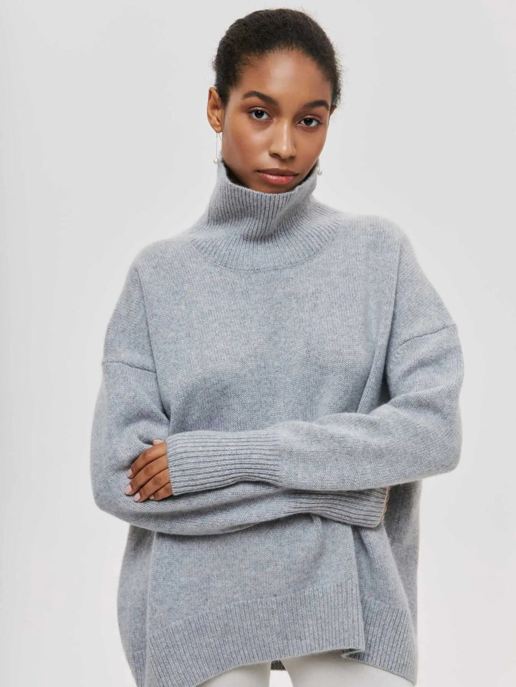 Women's Long Neck Knit Sweater – Slouchy Turtleneck Pullover