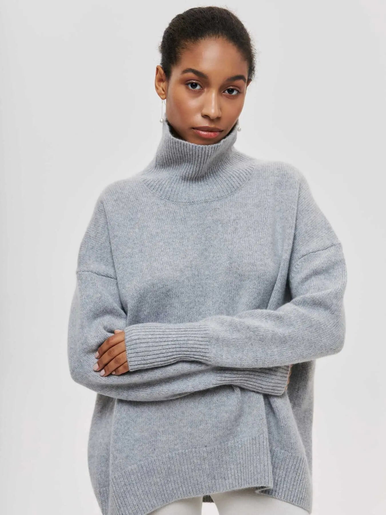 Women's Long Neck Knit Sweater – Slouchy Turtleneck Pullover