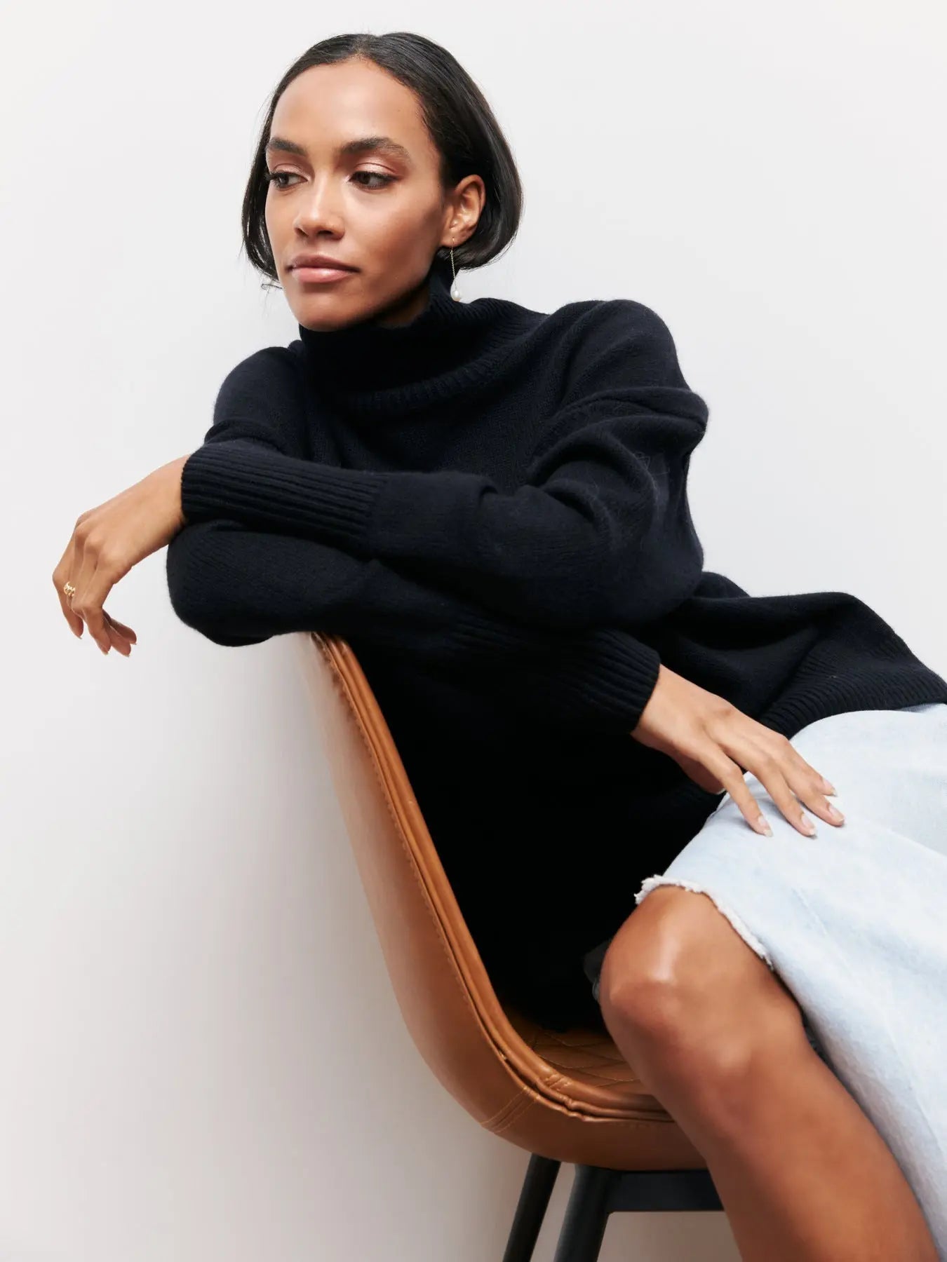 Women's Long Neck Knit Sweater – Slouchy Turtleneck Pullover