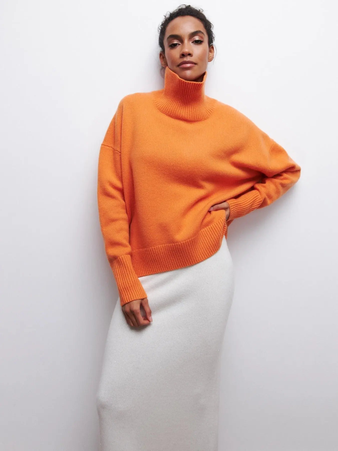 Women's Long Neck Knit Sweater – Slouchy Turtleneck Pullover