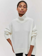 Women's Long Neck Knit Sweater – Slouchy Turtleneck Pullover