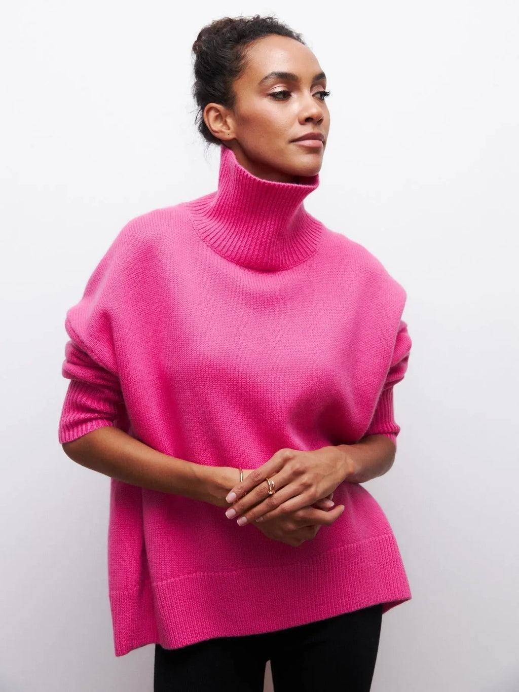 Women's Long Neck Knit Sweater – Slouchy Turtleneck Pullover