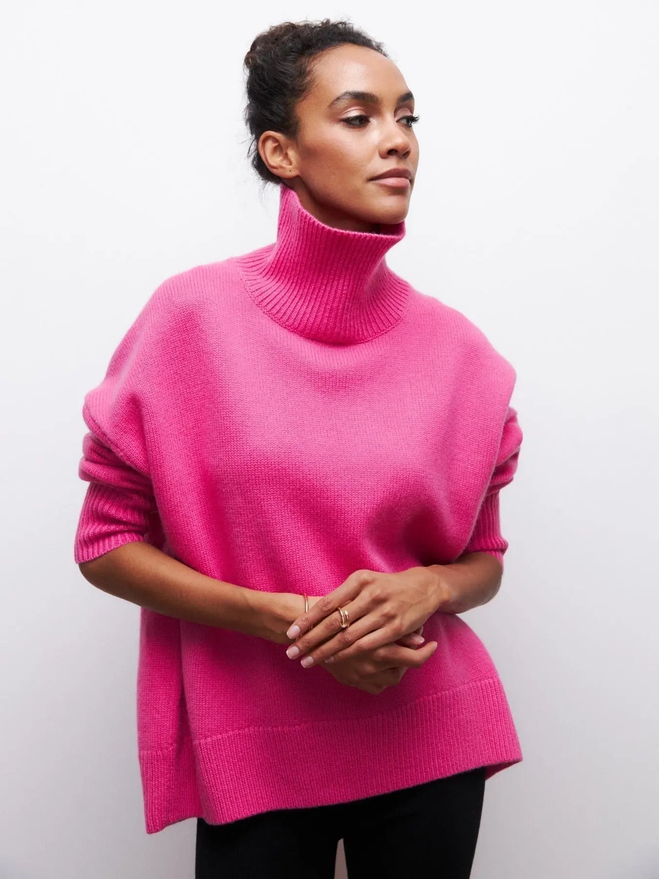 Women's Long Neck Knit Sweater – Slouchy Turtleneck Pullover