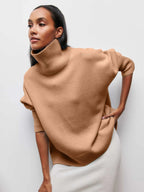 Women's Long Neck Knit Sweater – Slouchy Turtleneck Pullover