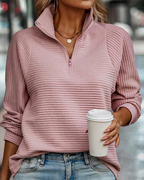 Women's Half Zip Knit Sweater – Ribbed Long Sleeve Pullover