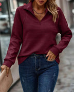 Women's Half Zip Knit Sweater – Ribbed Long Sleeve Pullover