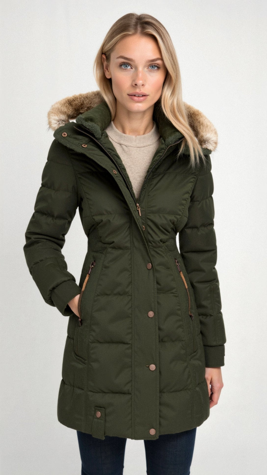 Women's Hooded Puffer Jacket – Mid-Length Winter Coat