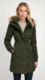 Women's Hooded Puffer Jacket – Mid-Length Winter Coat