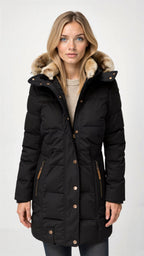 Women's Hooded Puffer Jacket – Mid-Length Winter Coat