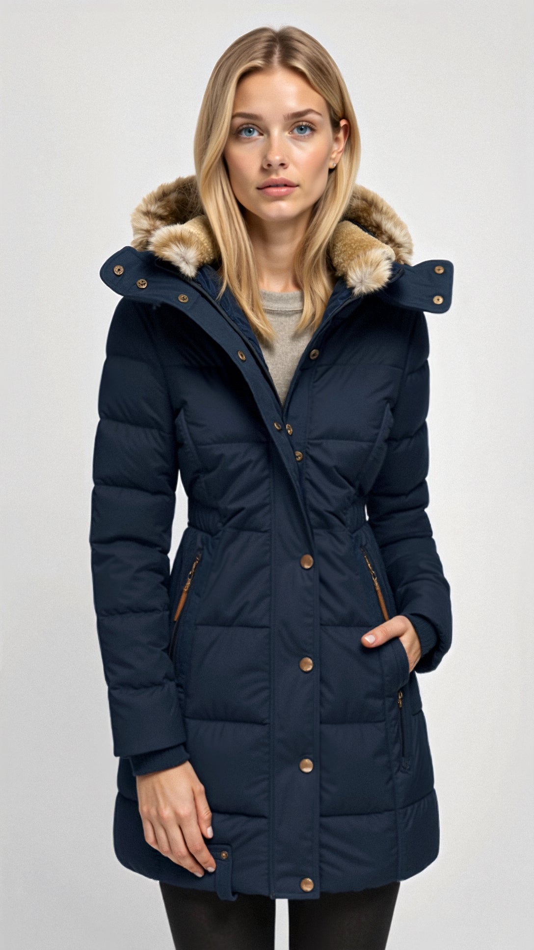 Women's Hooded Puffer Jacket – Mid-Length Winter Coat