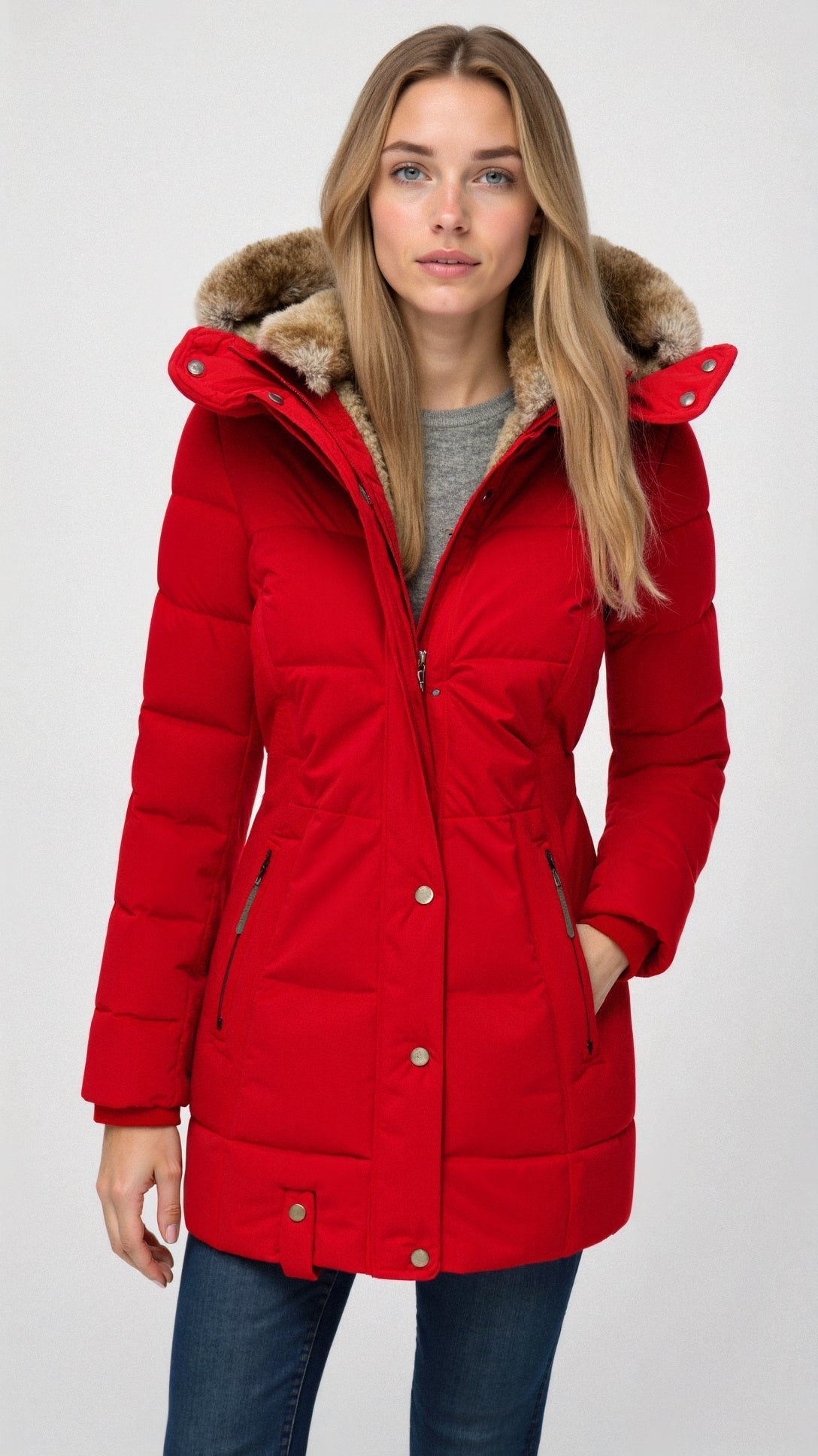 Women's Hooded Puffer Jacket – Mid-Length Winter Coat