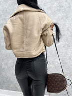 Women's Faux Leather Winter Coat – Zip-Up Pocket Jacket