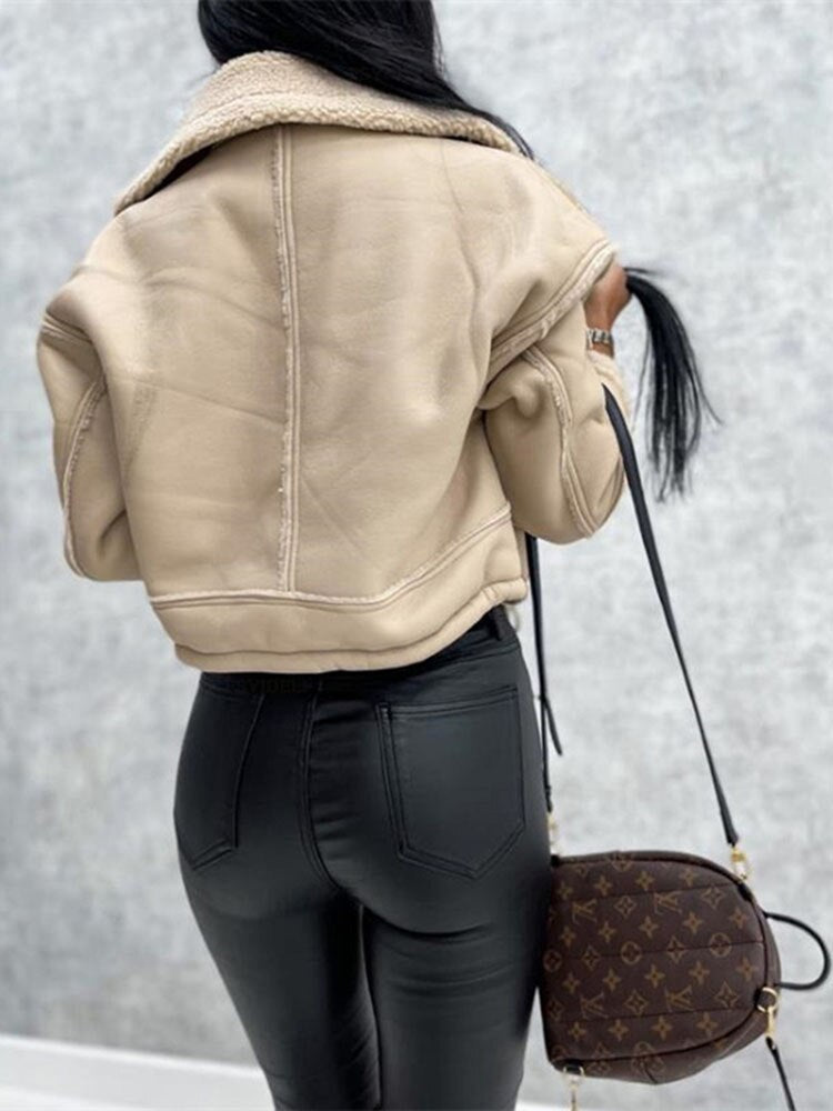 Women's Shearling Style Winter Jacket – Zip-Up Pocket Jacket