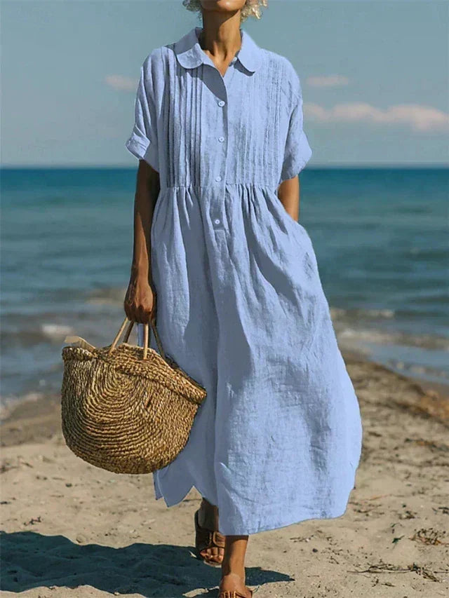 Women's Button Front Summer Dress – Short Sleeve Flowy Day Dress
