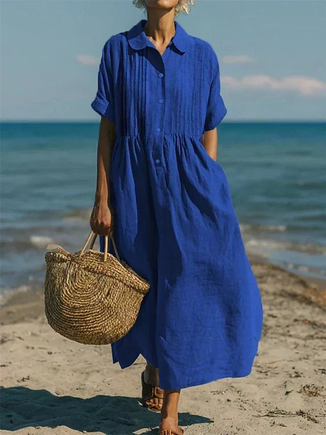 Women's Button Front Summer Dress – Short Sleeve Flowy Day Dress