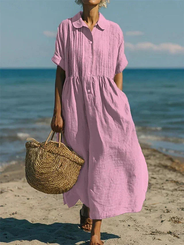 Women's Button Front Summer Dress – Short Sleeve Flowy Day Dress