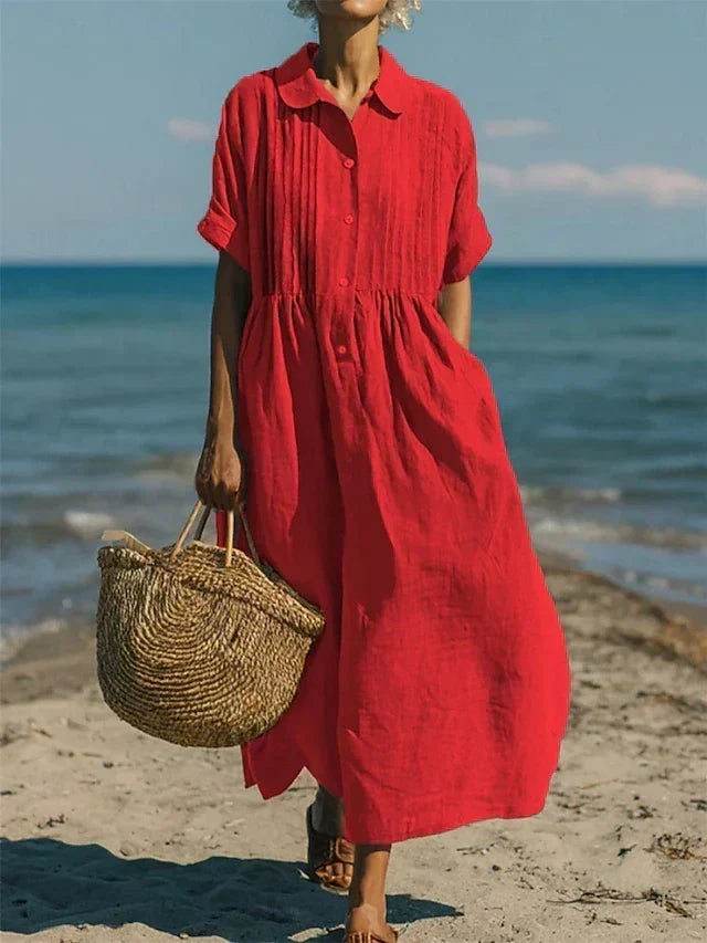 Women's Button Front Summer Dress – Short Sleeve Flowy Day Dress