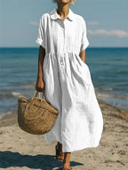 Women's Button Front Summer Dress – Short Sleeve Flowy Day Dress