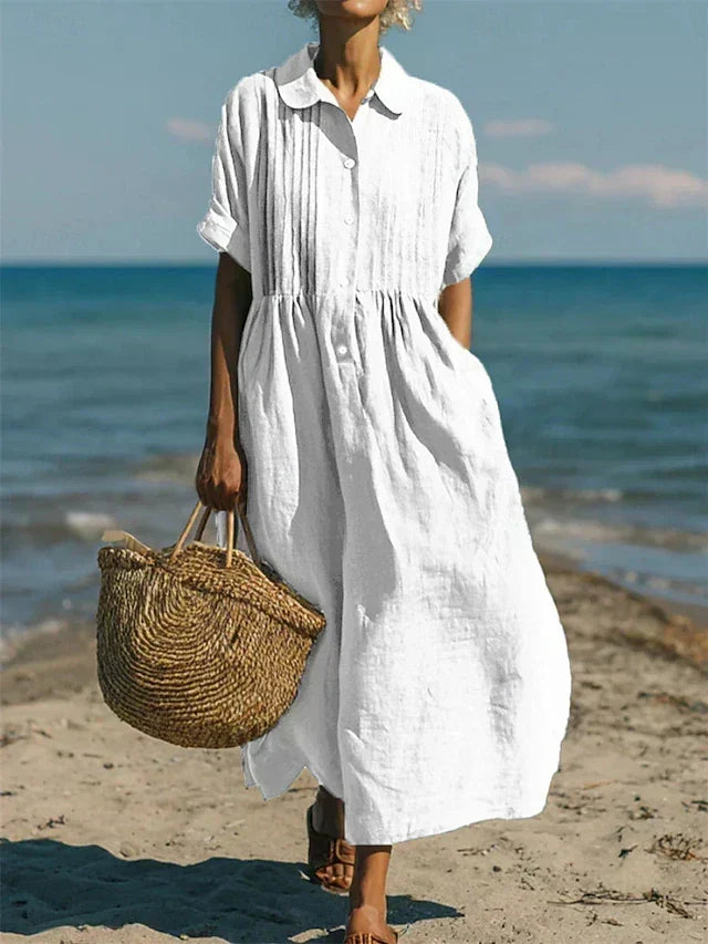 Women's Button Front Summer Dress – Short Sleeve Flowy Day Dress