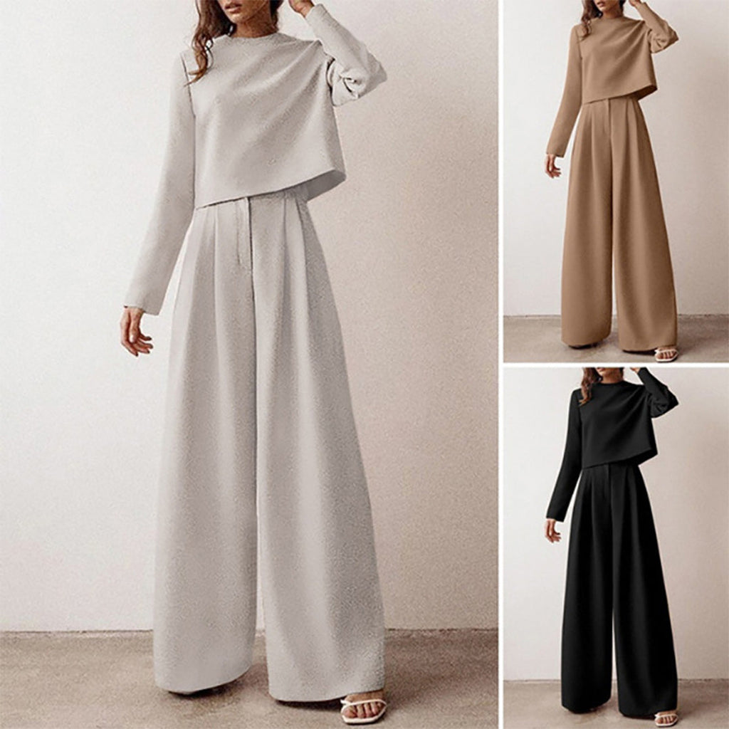 Women's Relaxed Palazzo Set – Matching Top & Wide Leg Occasion Pants Set
