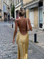 Women's Wedding Guest Backless Dress – Sleeveless Formal Occasion Dress