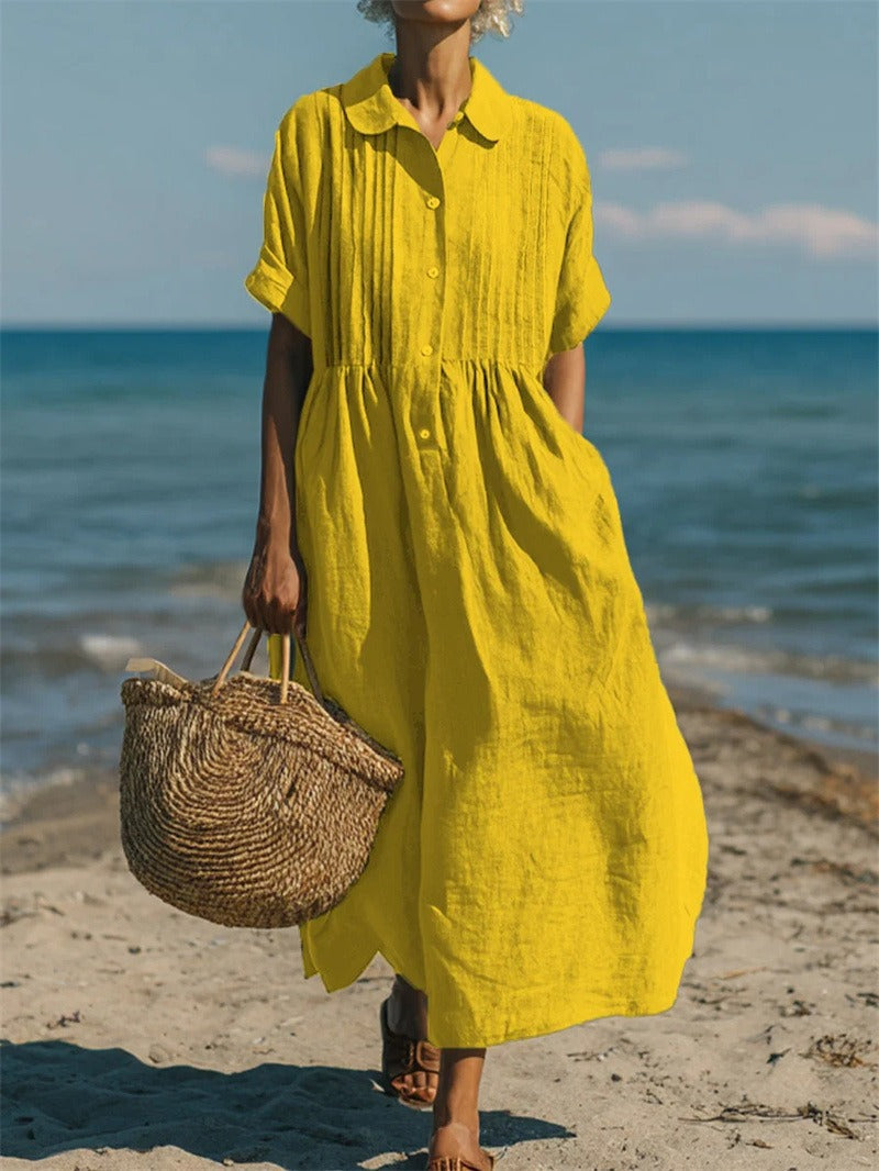 Women's Button Front Summer Dress – Short Sleeve Flowy Day Dress