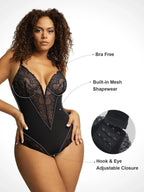 Women's Sheer Plunging Lace Bodysuit – Deep V-Neck Lingerie Bodysuit