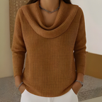 Women's Waterfall Neck Sweater – Waffle Knit Relaxed Pullover